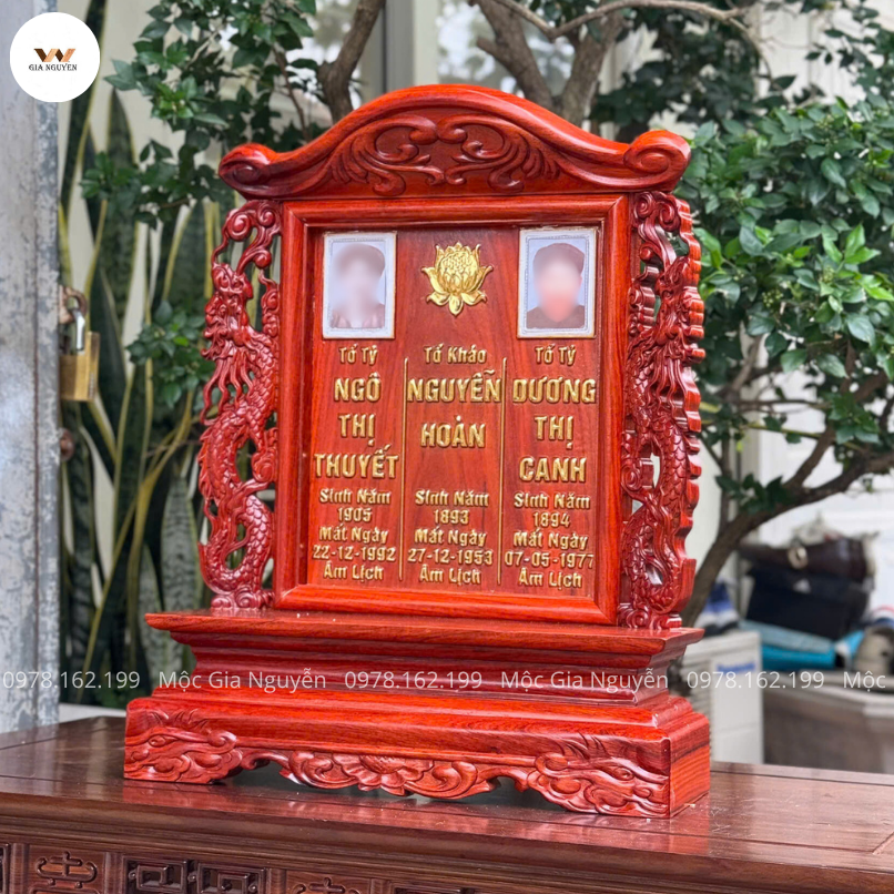 Bài Vị Cho 3 Người Song Long Gỗ Hương 48cm BV96