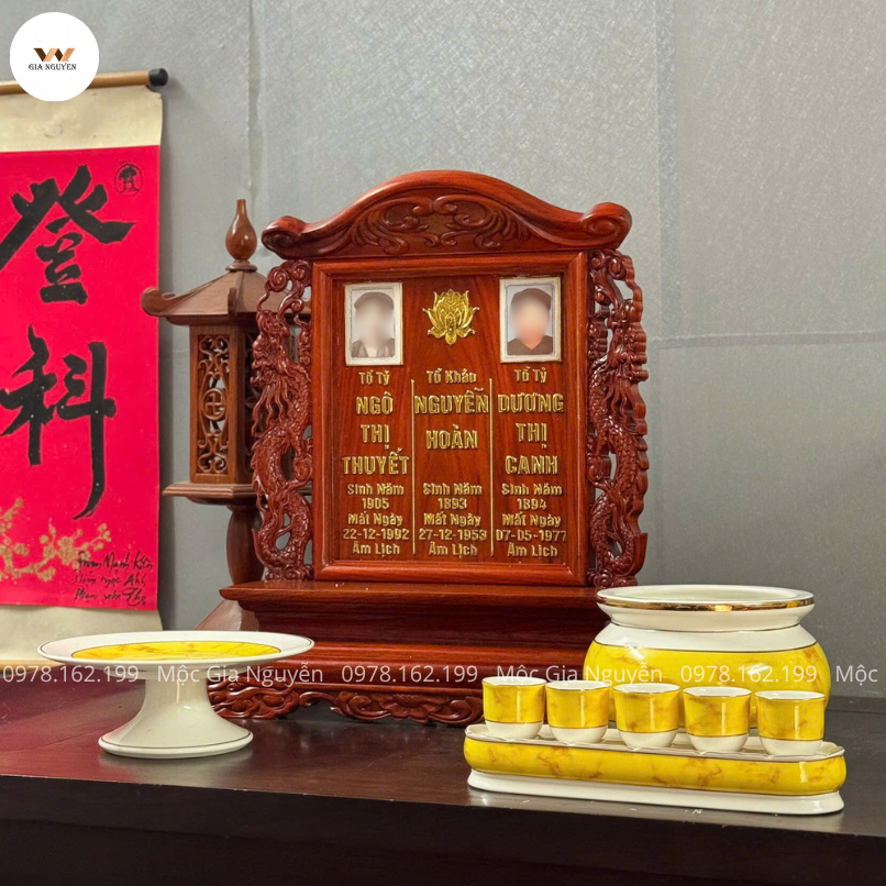 Bài Vị Cho 3 Người Song Long Gỗ Hương 48cm BV96