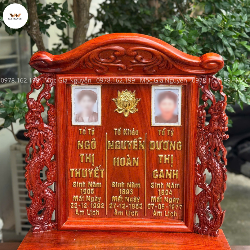 Bài Vị Cho 3 Người Song Long Gỗ Hương 48cm BV96