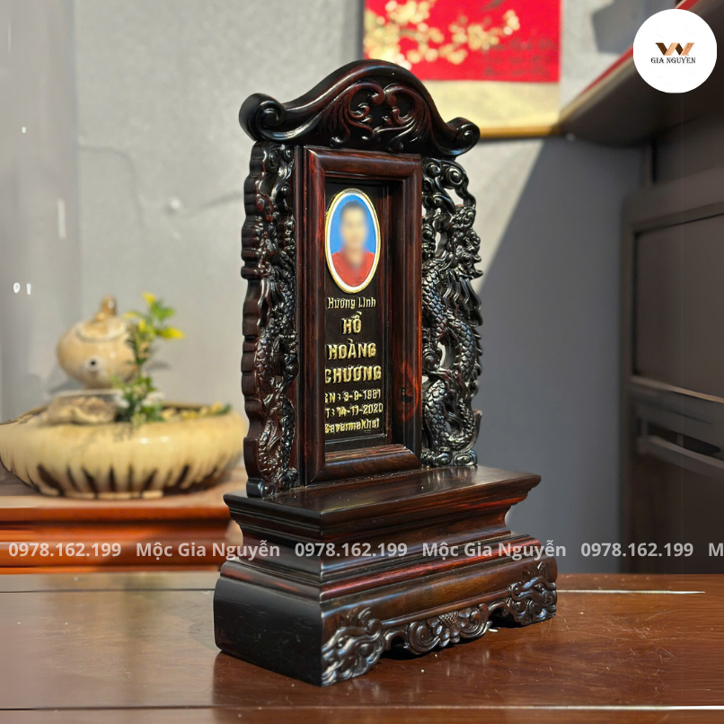 Bài Vị Gắn Ảnh Song Long Gỗ Trắc 41Cm BV98
