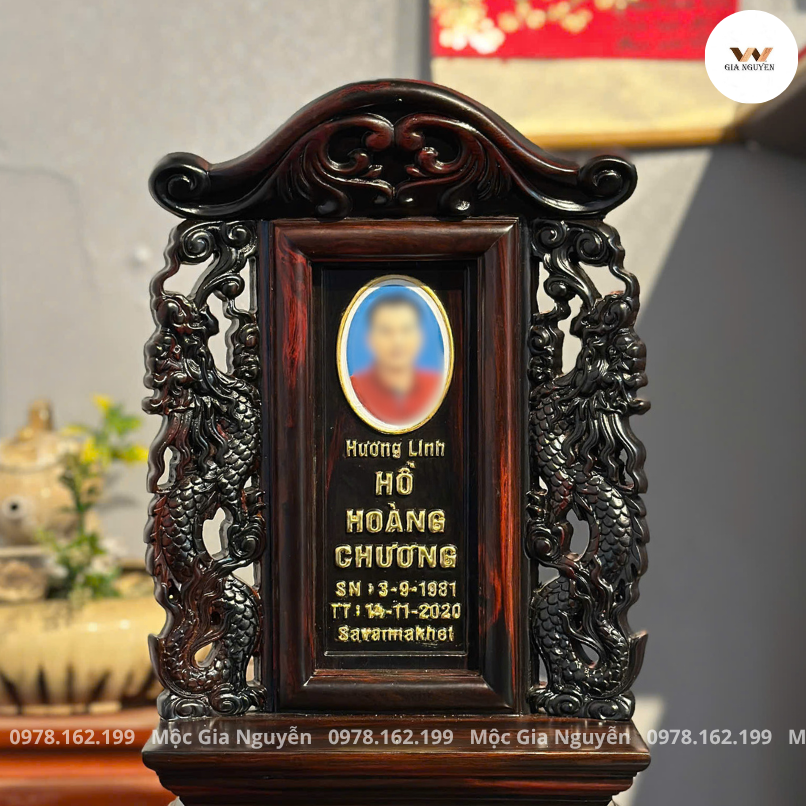 Bài Vị Gắn Ảnh Song Long Gỗ Trắc 41Cm BV98
