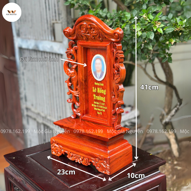 Bài Vị Gắn Ảnh Song Phụng Khắc Chìm Gỗ Hương BA02