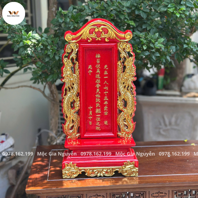 Bài Vị Song Long Sơn Son Thếp Vàng Gỗ Hương 48Cm BV97