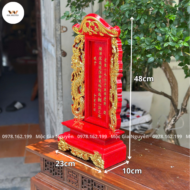 Bài Vị Song Long Sơn Son Thếp Vàng Gỗ Hương 48Cm BV97