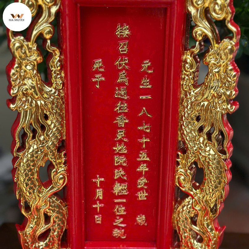 Bài Vị Song Long Sơn Son Thếp Vàng Gỗ Hương 48Cm BV97