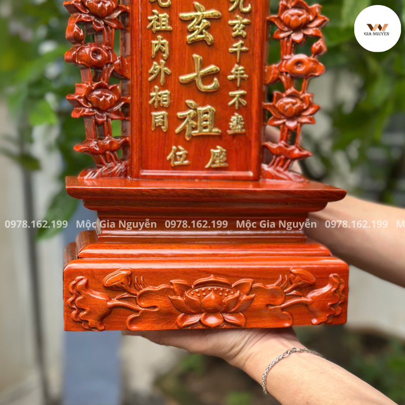 Bài Vị Cửu Huyền Thất Tổ Hoa Sen Gỗ Hương BA01