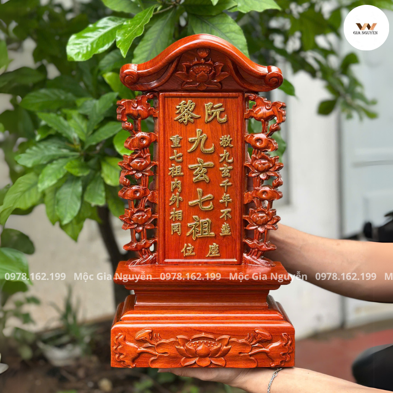 Bài Vị Cửu Huyền Thất Tổ Hoa Sen Gỗ Hương BA01