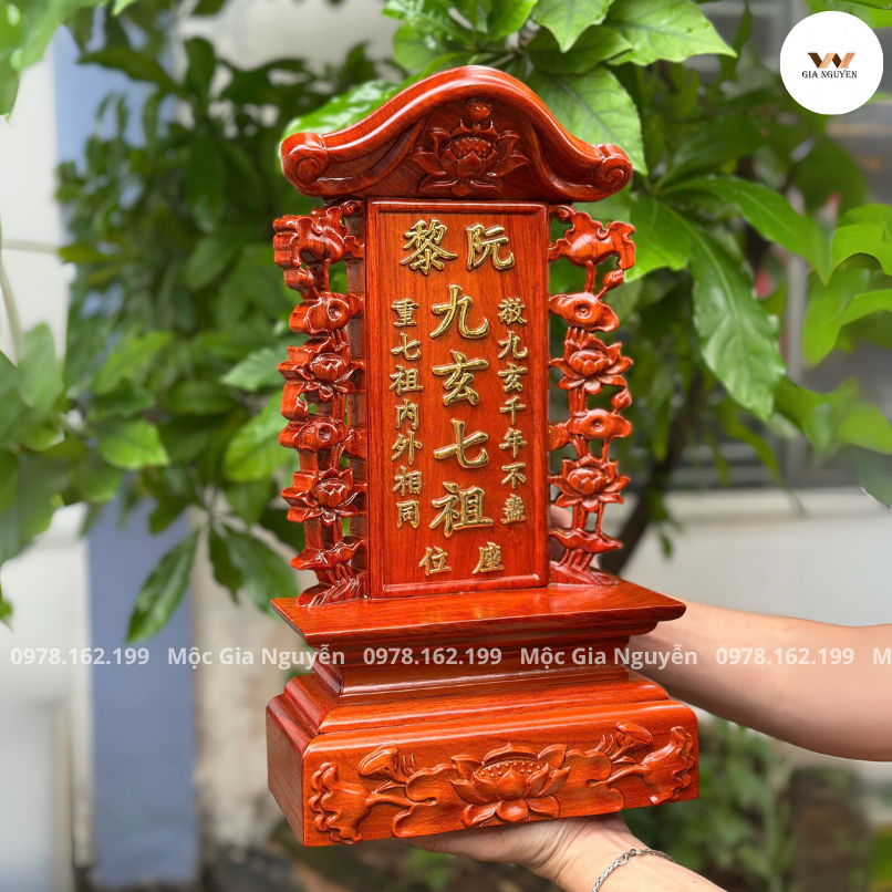 Bài Vị Cửu Huyền Thất Tổ Hoa Sen Gỗ Hương BA01