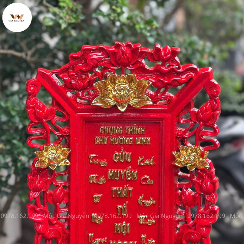 Bài Vị Cửu Huyền Thất Tổ Hoa Sen Sơn Son Dát Vàng BA12