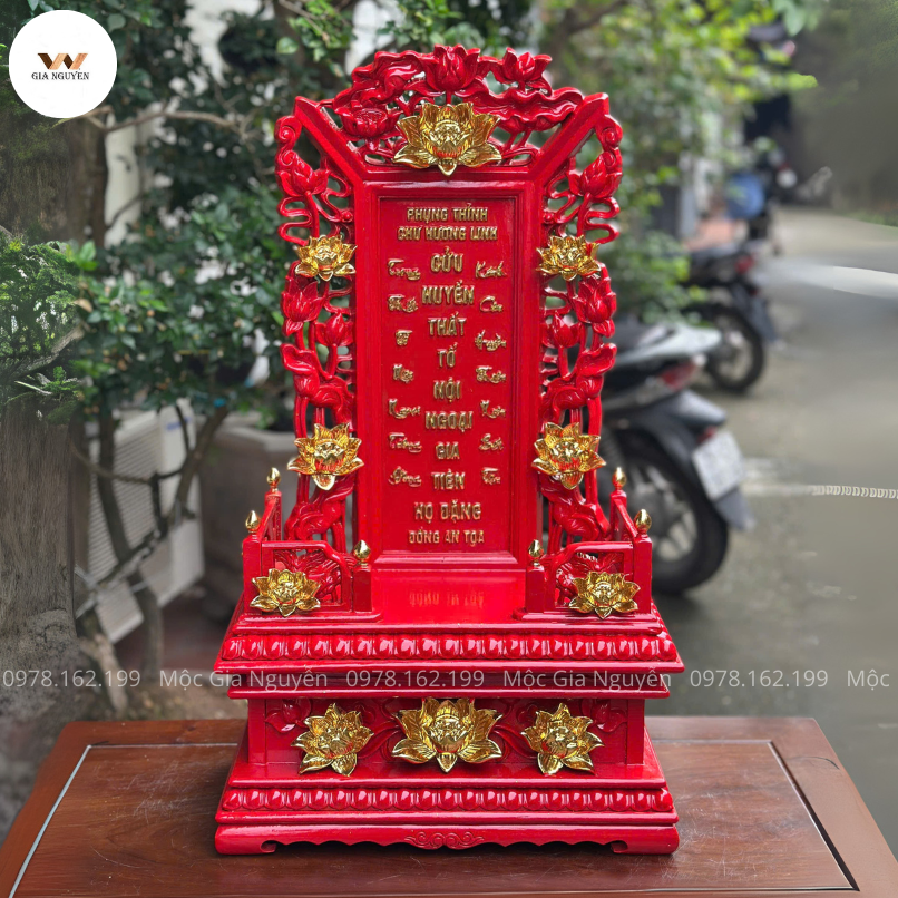 Bài Vị Cửu Huyền Thất Tổ Hoa Sen Sơn Son Dát Vàng BA12
