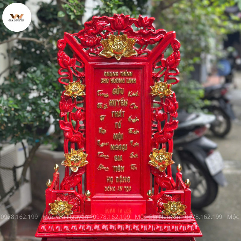 Bài Vị Cửu Huyền Thất Tổ Hoa Sen Sơn Son Dát Vàng BA12
