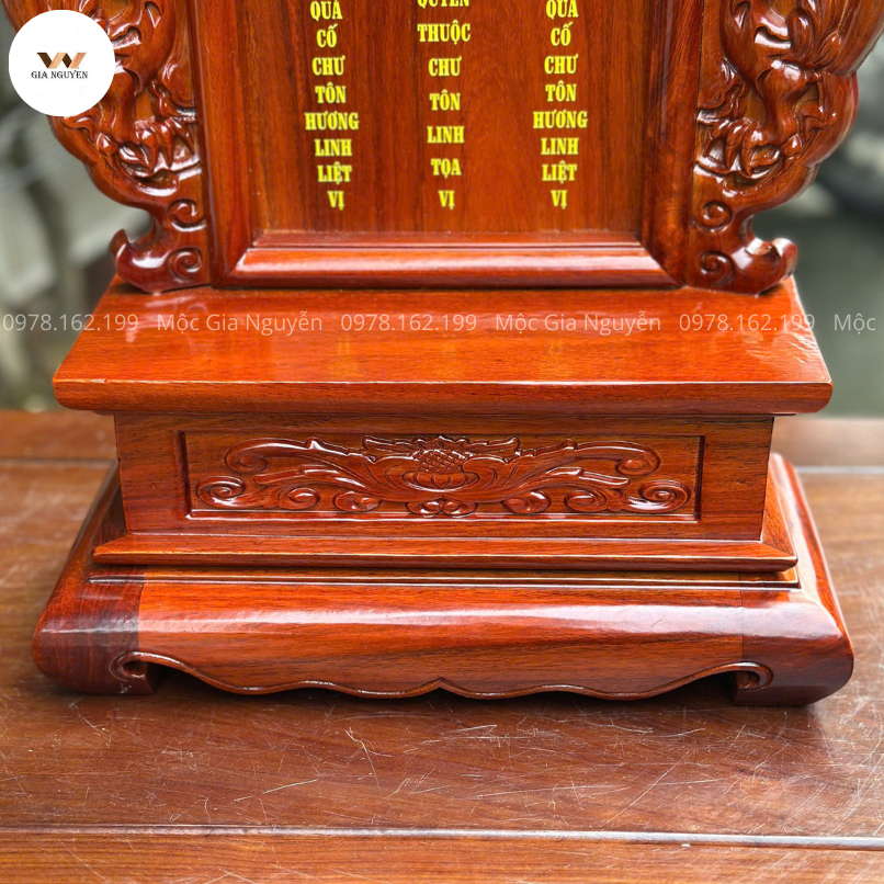 Bài Vị Hổ Phủ Chân Quỳ Cao 48Cm Gỗ Hương Khắc Chìm Sơn Vàng BA14