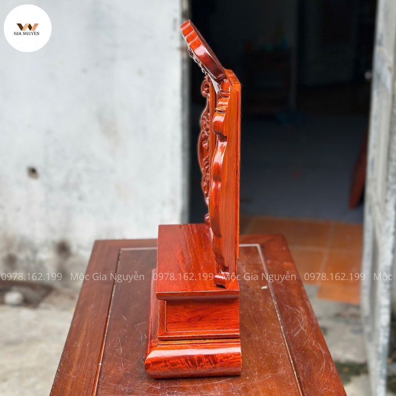 Bài Vị Hổ Phủ Chân Quỳ Cao 48Cm Gỗ Hương Khắc Chìm Sơn Vàng BA14