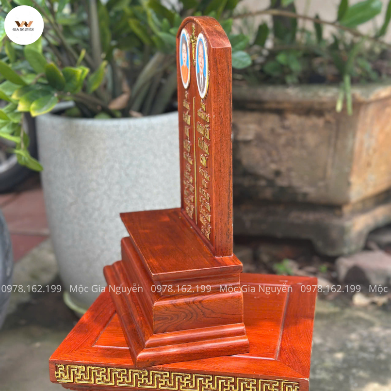 Bài Vị Công Giáo Mẫu Đôi Gỗ Hương Cao 38Cm BA18