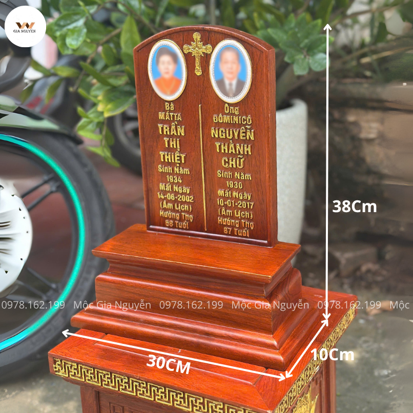 Bài Vị Công Giáo Mẫu Đôi Gỗ Hương Cao 38Cm BA18