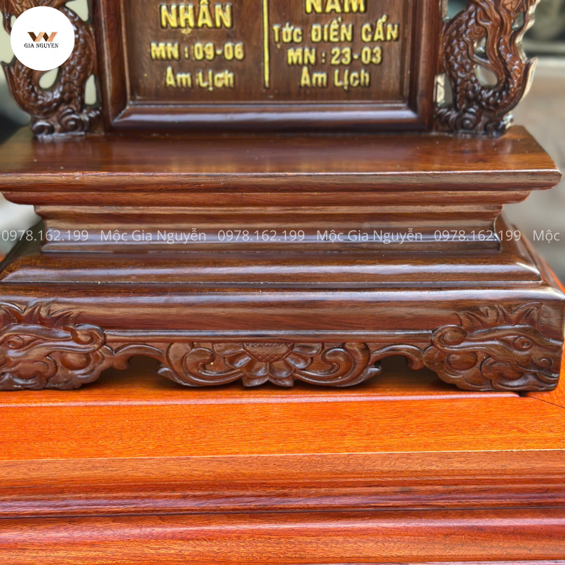 Bài Vị Đôi Gắn Ảnh Song Long Gỗ Hương 41Cm BA09