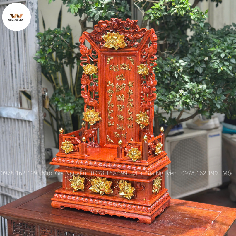Cửu Huyền Thất Tổ Hoa Sen Gỗ Hương Dát Vàng BA11 - Ảnh 3