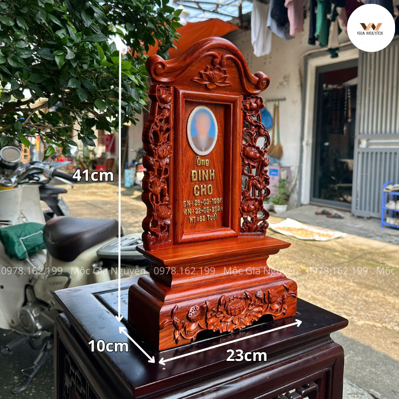 Bài Vị Gắn Ảnh Hoa Sen Gỗ Hương 41Cm BA08