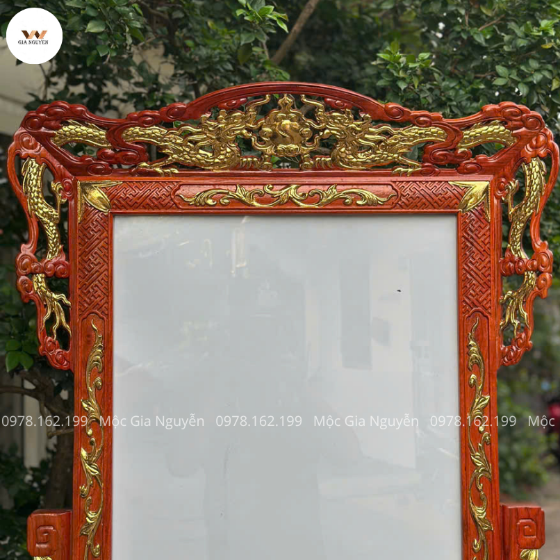 Khung Ảnh Thờ Tứ Linh Dát Vàng Cỡ Lớn 47Cmx67Cm Gỗ Hương
