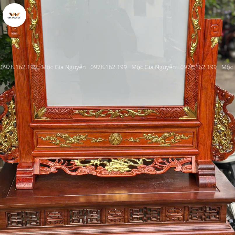 Khung Ảnh Thờ Tứ Linh Dát Vàng Cỡ Lớn 47Cmx67Cm Gỗ Hương
