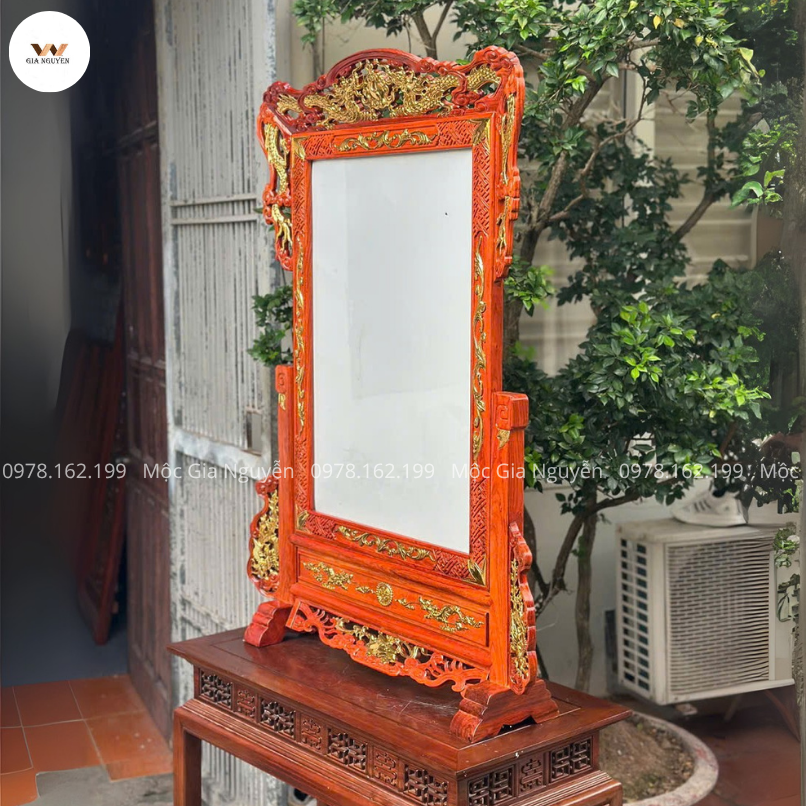 Khung Ảnh Thờ Tứ Linh Dát Vàng Cỡ Lớn 47Cmx67Cm Gỗ Hương