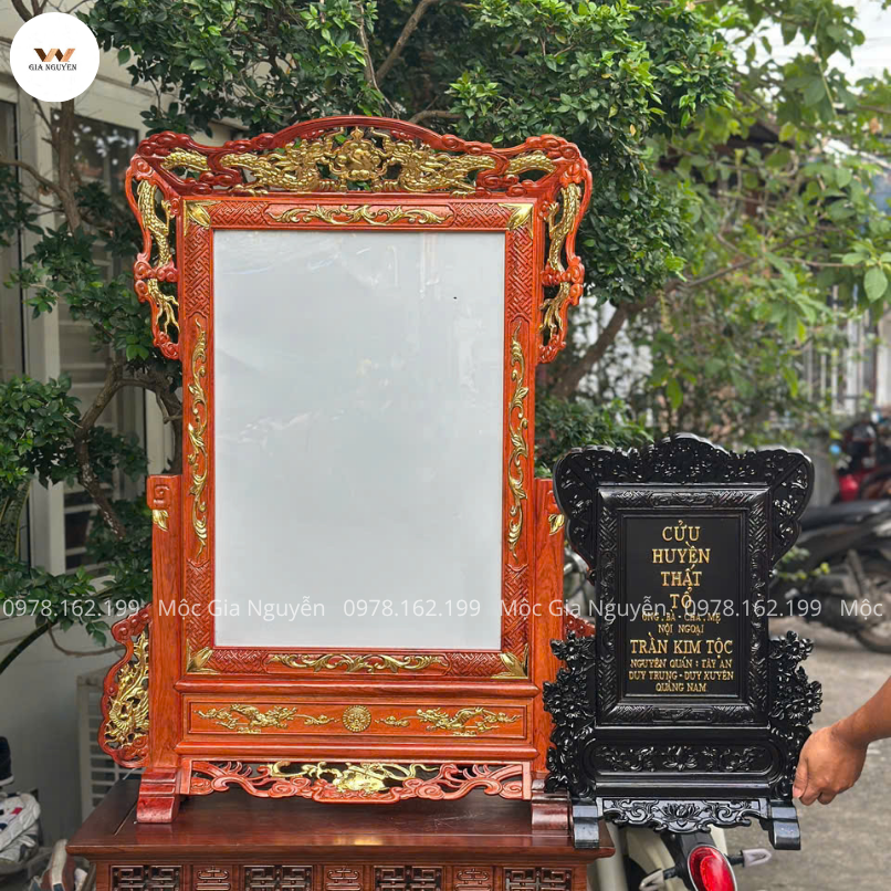 Khung Ảnh Thờ Tứ Linh Dát Vàng Cỡ Lớn 47Cmx67Cm Gỗ Hương