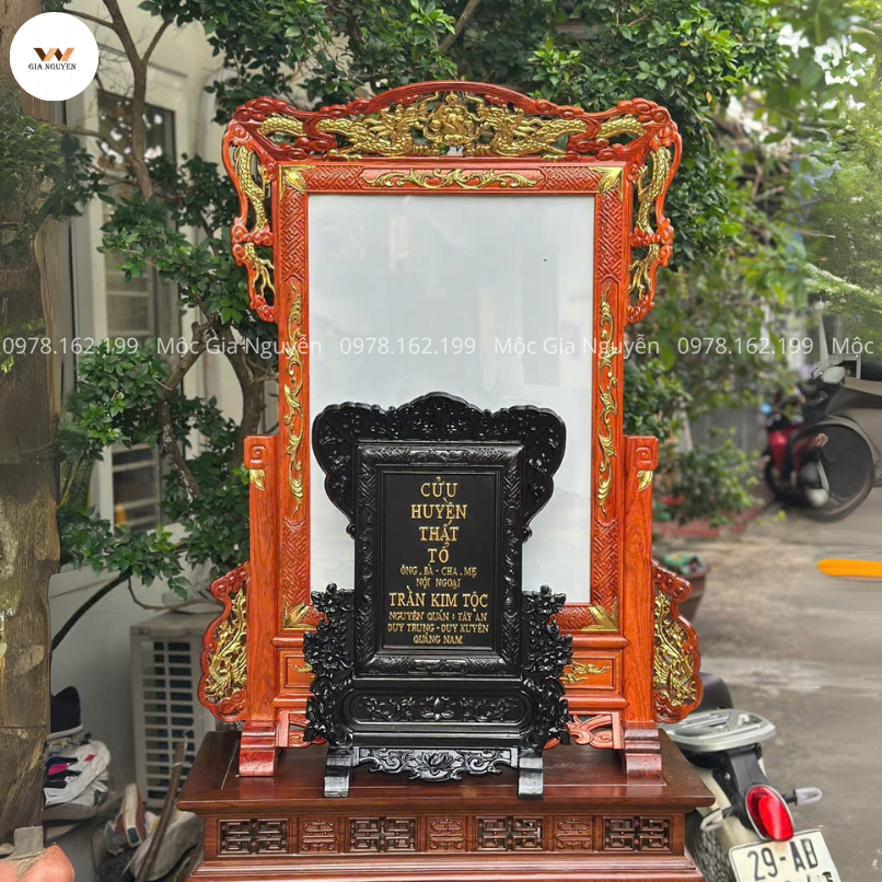 Khung Ảnh Thờ Tứ Linh Dát Vàng Cỡ Lớn 47Cmx67Cm Gỗ Hương