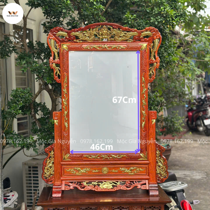 Khung Ảnh Thờ Tứ Linh Dát Vàng Cỡ Lớn 47Cmx67Cm Gỗ Hương