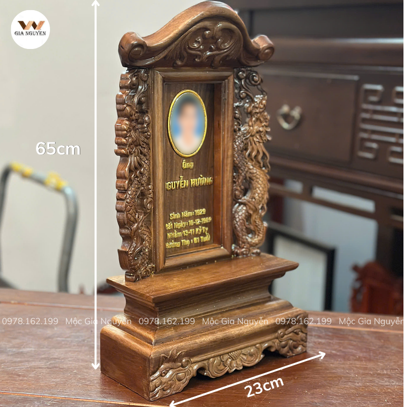 Bài Vị Song Long Gắn Ảnh Gỗ Hương Lào BA31