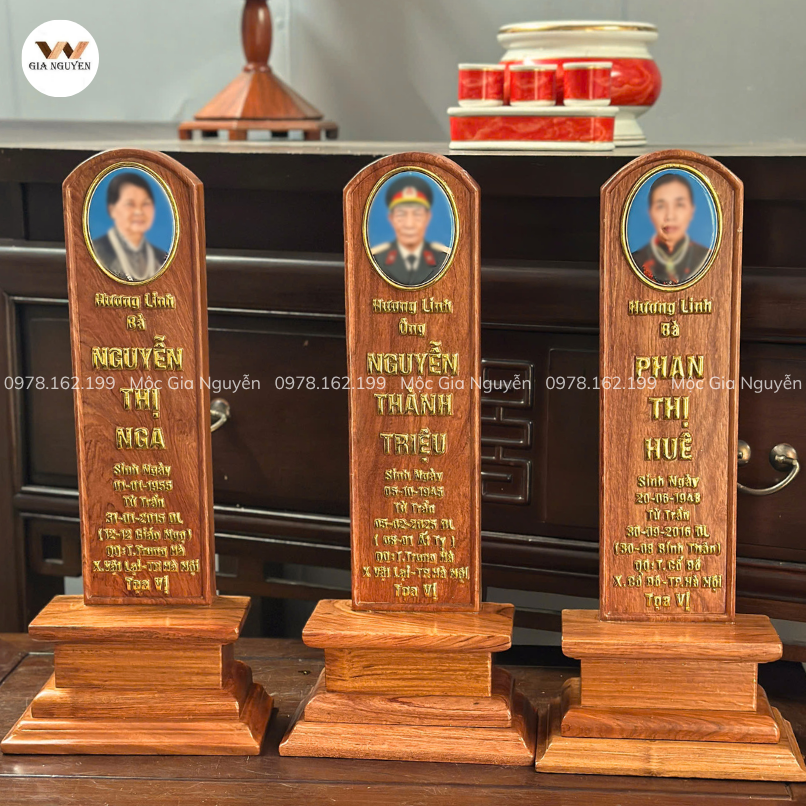 Bài Vị Gắn Ảnh Gỗ Hương Đá Mẫu Trơn 48x20cm