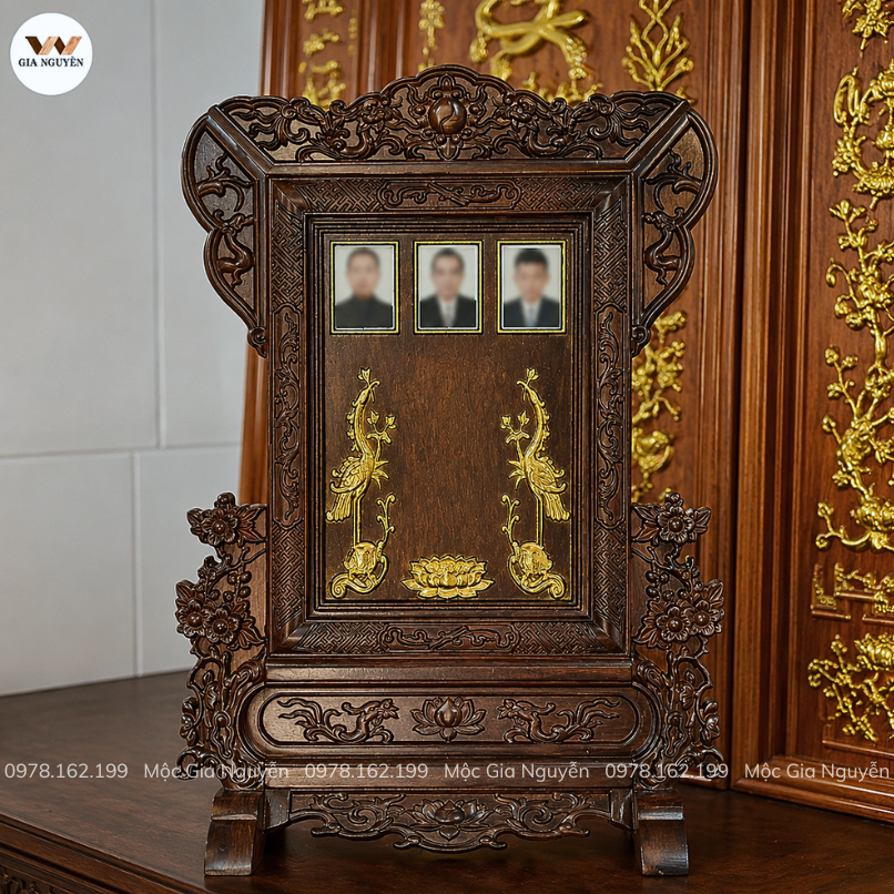 Bài Vị Hoa Mai Cho 3 Người Gắn Ảnh Gỗ Hương Đá BA28 
