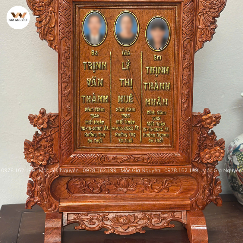 Bài Vị Hoa Mai Cho 3 Người Gỗ Hương Đá Màu Hương BA29