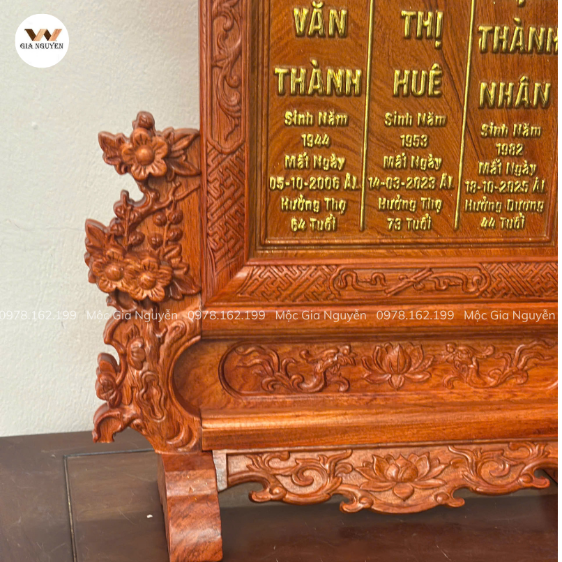 Bài Vị Hoa Mai Cho 3 Người Gỗ Hương Đá Màu Hương BA29 - Ảnh 6