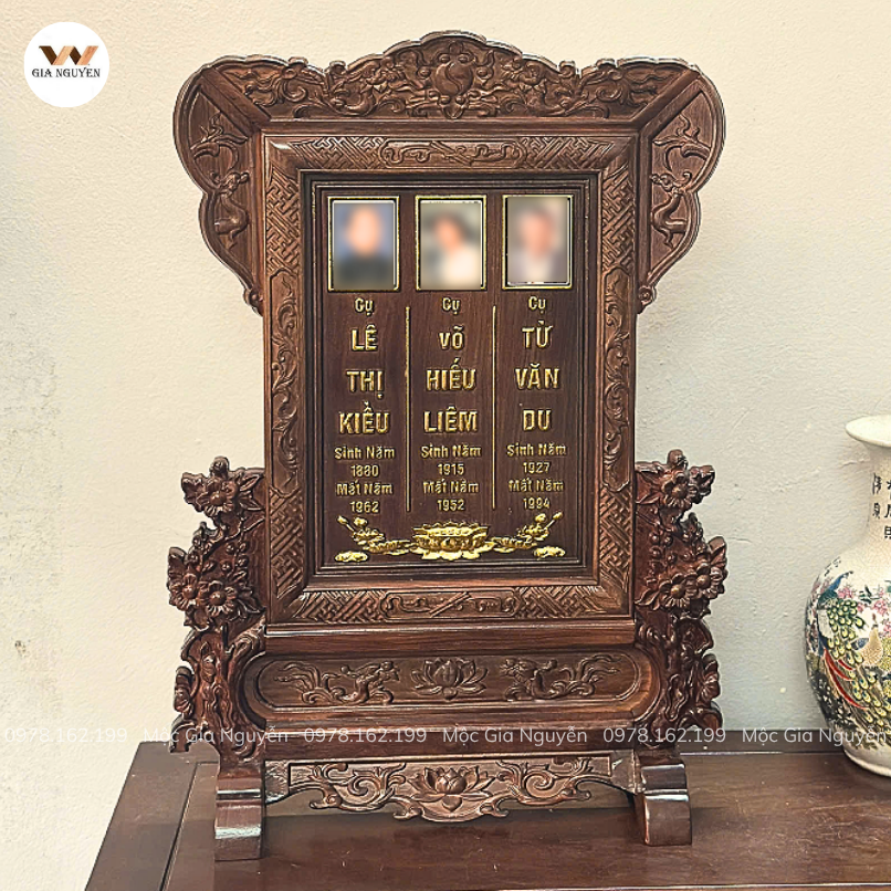 Bài Vị Hoa Mai Cho 3 Người Gỗ Hương Đá Màu Óc Chó BA30