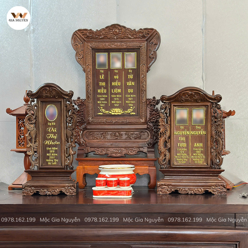 Bài Vị Hoa Mai Cho 3 Người Gỗ Hương Đá Màu Óc Chó BA30