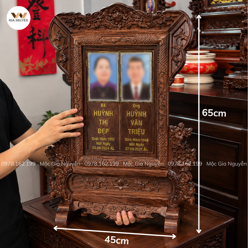 Bài Vị Đôi Hoa Mai Gắn Ảnh Gỗ Hương Đá BA32