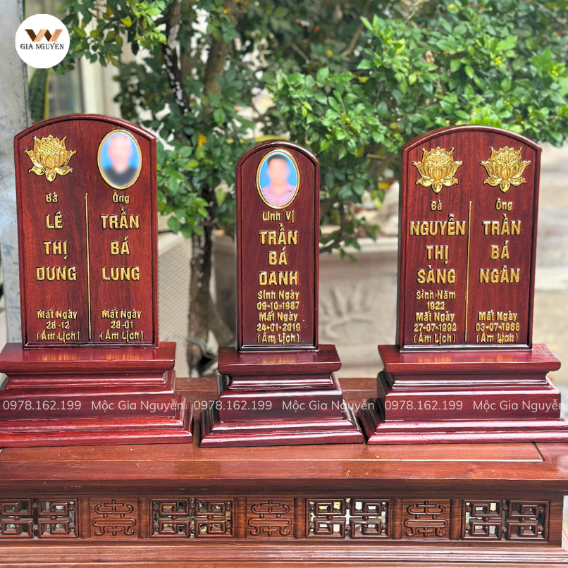 Bài Vị Gắn Ảnh Gỗ Hương Lào Mẫu Trơn 41x20cm
