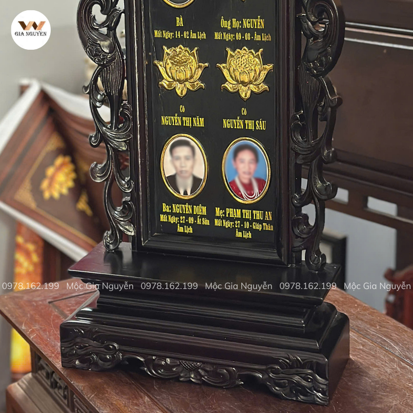 Bài Vị Song Phụng Gỗ Hương Màu Giả Cổ 58x30cm