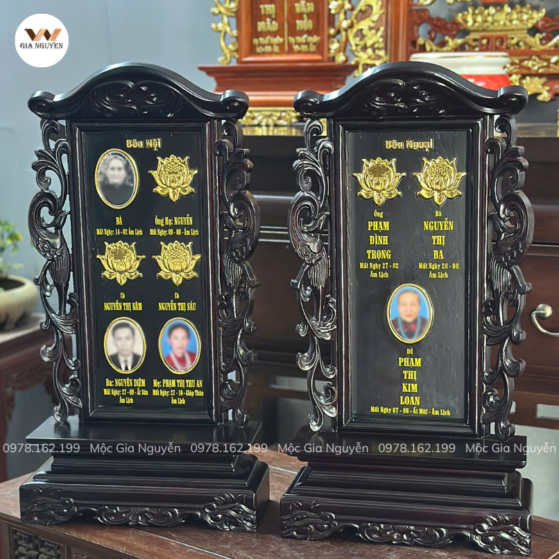 Bài Vị Song Phụng Gỗ Hương Màu Giả Cổ 58x30cm