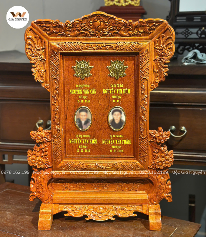 Bài Vị Hoa Mai Cho 4 Người Gỗ Hương Đá Màu Hương 65×45cm BA47