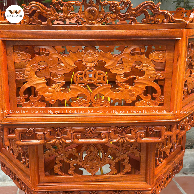 Đèn Lồng Cỡ Lớn Gỗ Hương Lào 1m2x1m2 Màu Cánh Gián ĐA01 - Ảnh 4