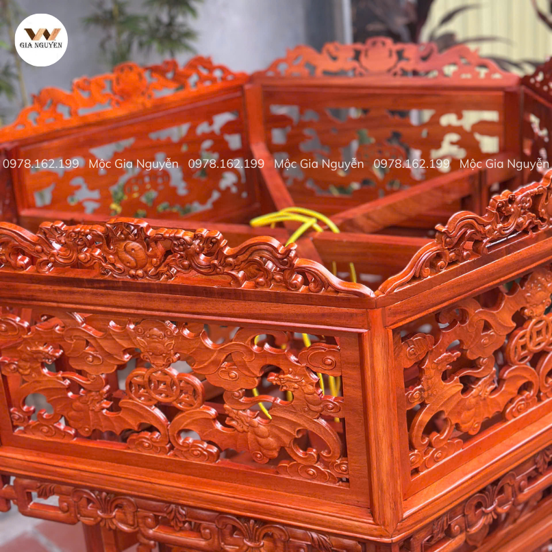 Đèn Lồng Cỡ Lớn Gỗ Hương Lào 1m2x1m2 Màu Cánh Gián ĐA01 - Ảnh 5
