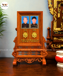 Bài Vị Đôi Mẫu Khung Chữ Thọ Màu Cánh Gián Gỗ Hương Đá 60x40cm BA51