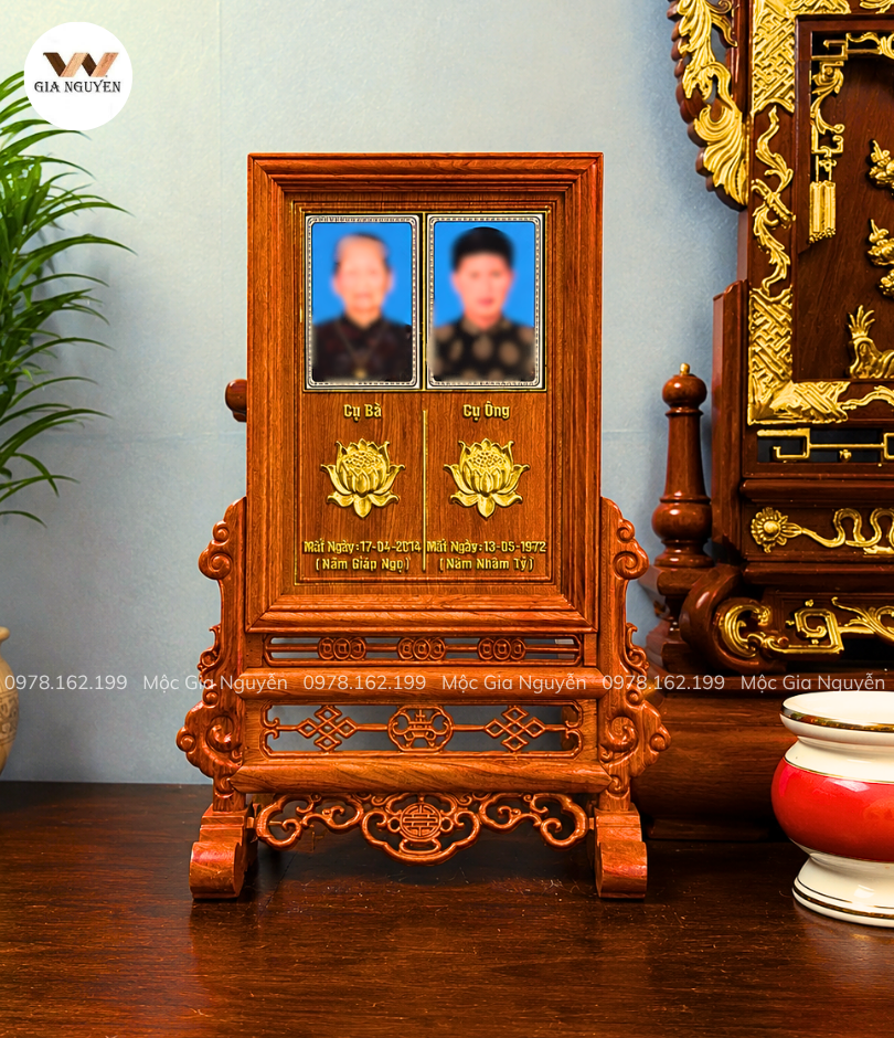 Bài Vị Đôi Mẫu Khung Chữ Thọ Màu Cánh Gián Gỗ Hương Đá 60x40cm BA51
