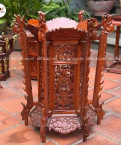 Đèn Lồng Trạm Rồng Gỗ Hương Màu Cánh Gián 80x80cm ĐA02