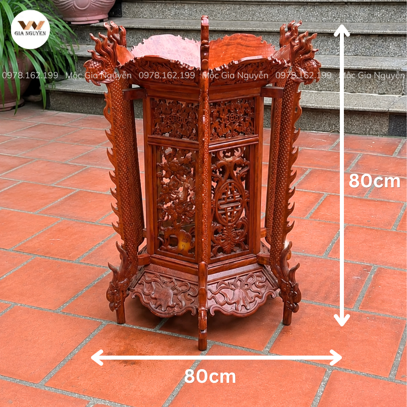 Đèn Lồng Trạm Rồng Gỗ Hương Màu Cánh Gián 80x80cm ĐA02