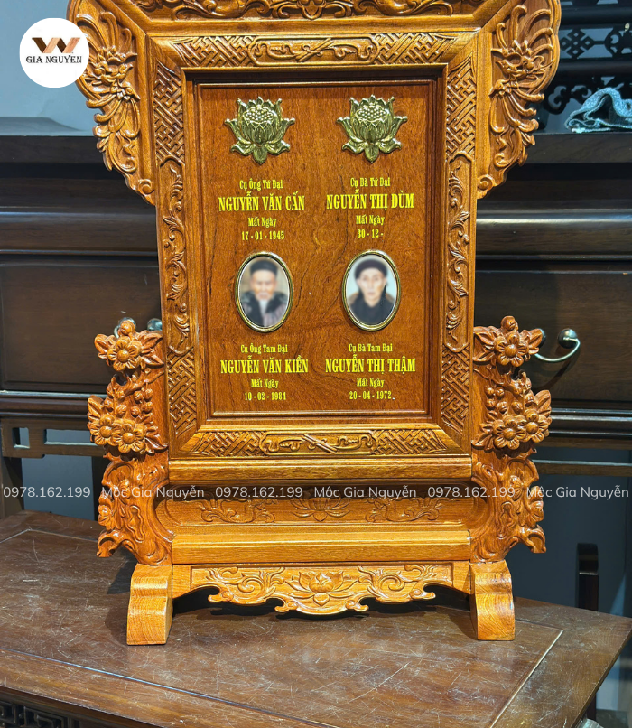 Bài Vị Hoa Mai Cho 4 Người Gỗ Hương Đá Màu Hương 65×45cm BA47