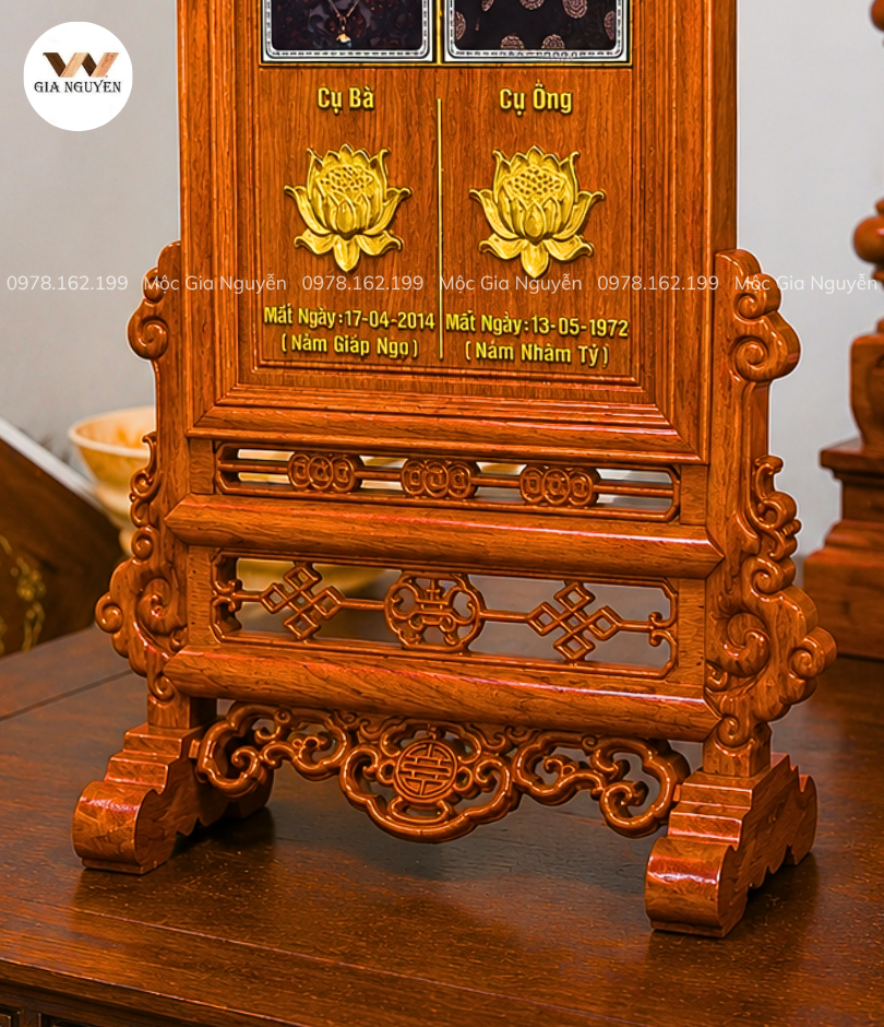Bài Vị Đôi Mẫu Khung Chữ Thọ Màu Cánh Gián Gỗ Hương Đá 60x40cm