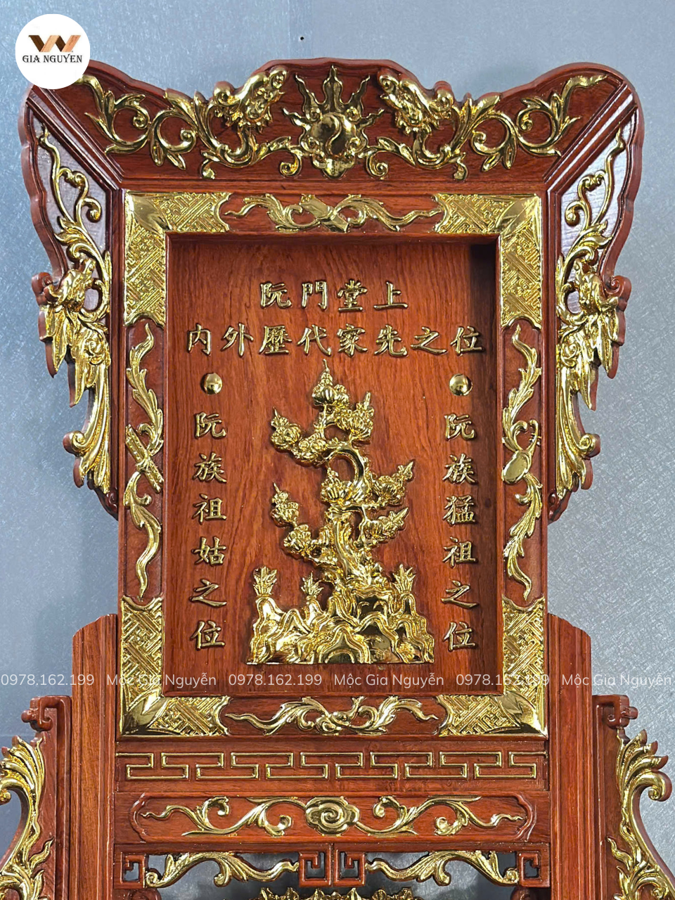 Giá Gương Cây Tùng Gỗ Hương Dát Vàng Cao 86Cm GD02 - Ảnh 3