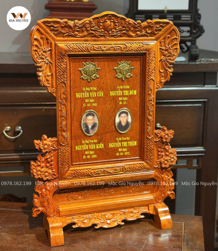 Bài Vị Hoa Mai Cho 4 Người Gỗ Hương Đá Màu Hương 65×45cm BA47